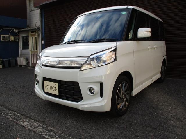 スズキ スペーシアカスタム　ＴＳ　純正ナビ　ＴＶ　ＥＴＣ　バックモニター　両側パワースライドドア　アイドリングストップ　ＨＩＤヘッドライト　純正１５インチアルミホイール　プッシュスタート　スマートキー　リヤサイドサンシェード電格ミラー純正ナビ　ＴＶ　ＥＴＣ　バックモニター　ＨＩＤライト　両側パワースライドドア　アイドリングストップ純正１５インチアルミホイール